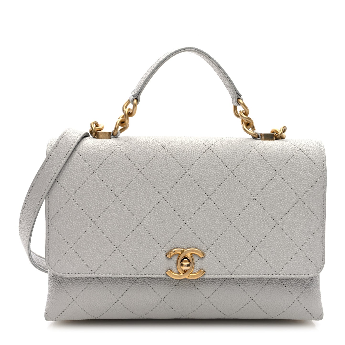 Grained Calfskin Small Stitched Flap Grey