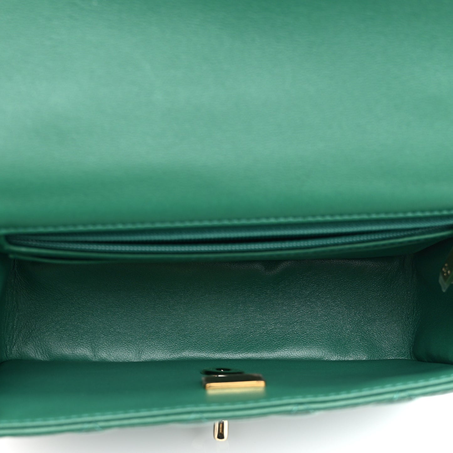 Lambskin Quilted Mini Top Handle Rectangular Flap Green