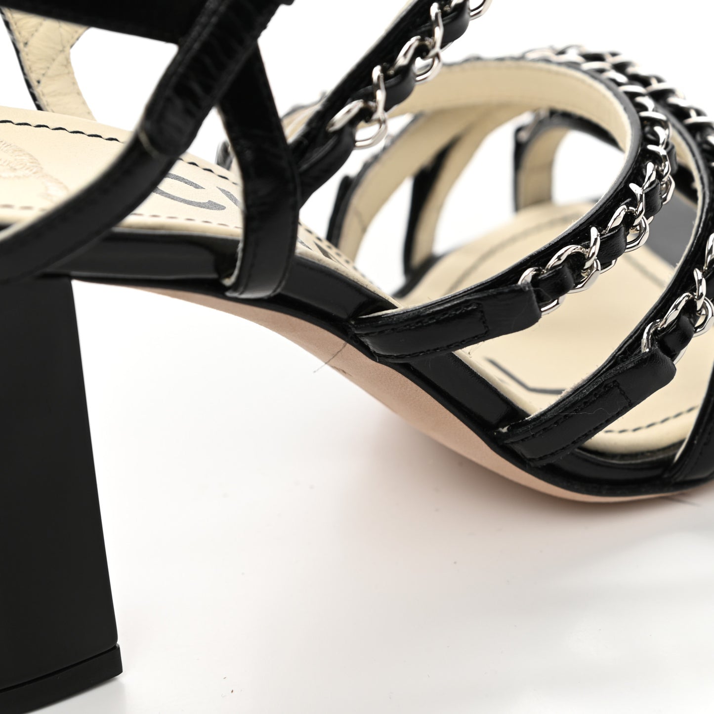 Calfskin Chain Sandals 38 Black