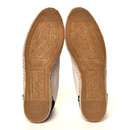 Chanel Lambskin Canvas Cap Toe Lace Up Espadrilles 38 Beige Black 6 of 9