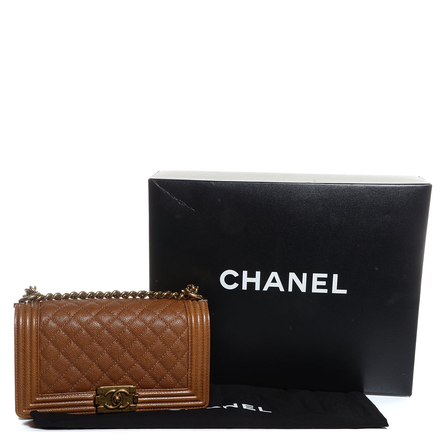 Caviar Quilted Medium Boy Flap Light Brown