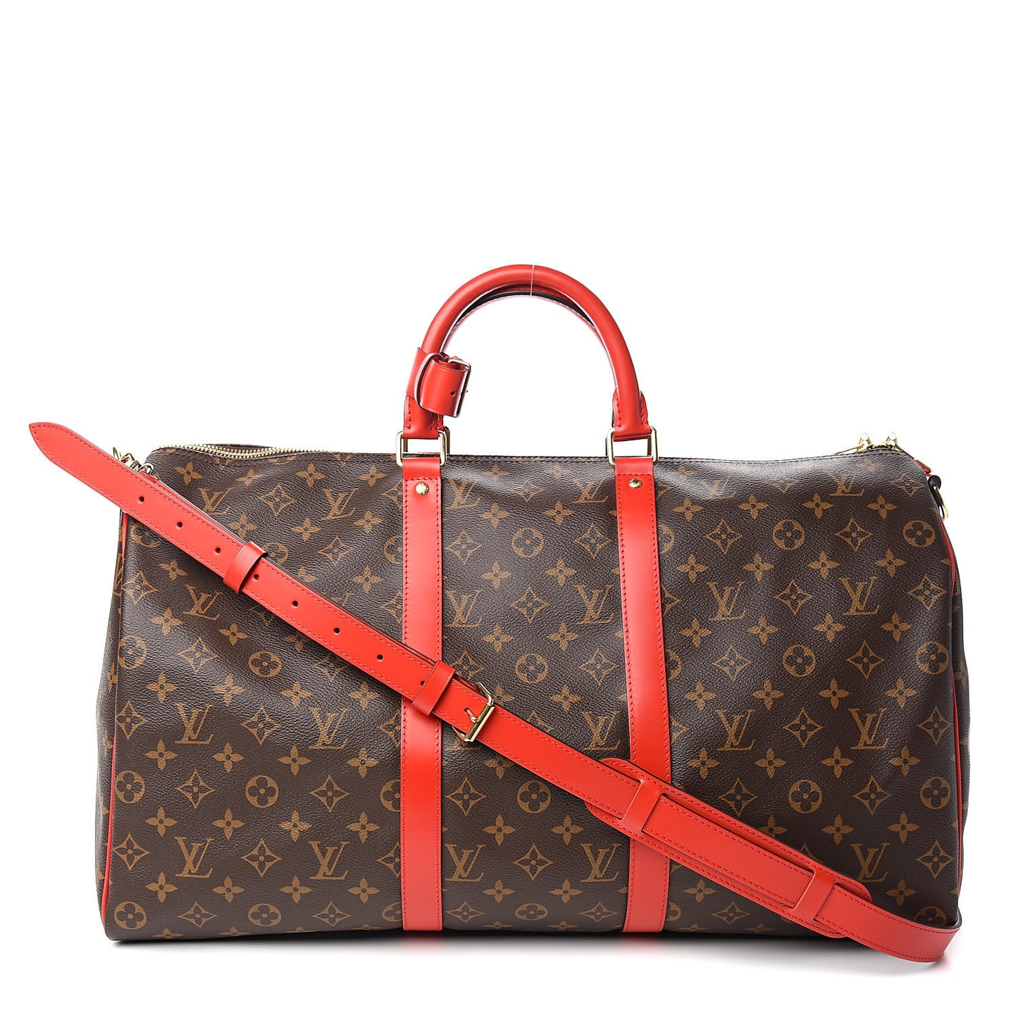 Calfskin Monogram Keepall Bandouliere 50 Coquelicot