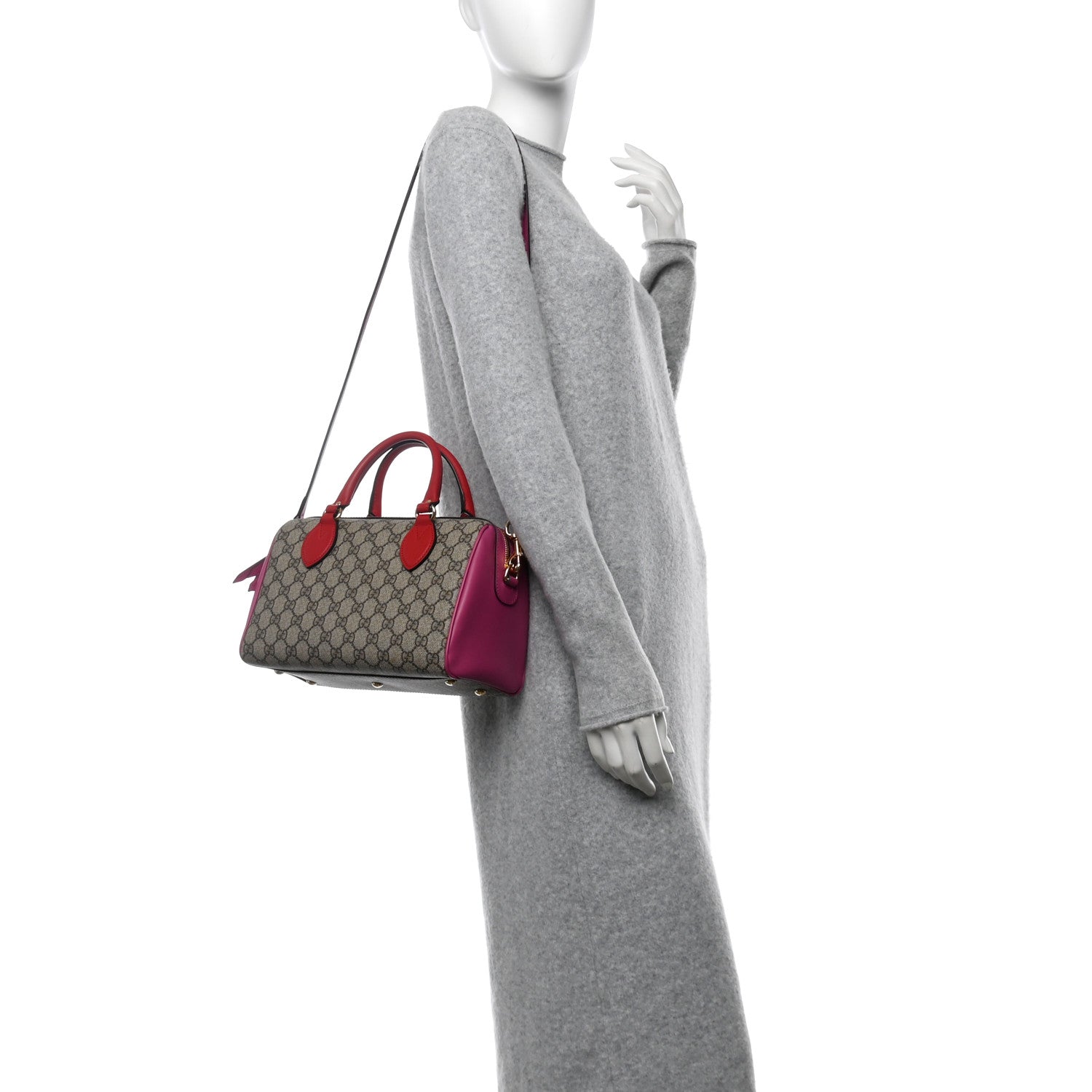 Gucci GG Supreme Monogram Moon Calfskin Small Boston Beige Ebony Hibiscus Red New Rosette 2 of 13