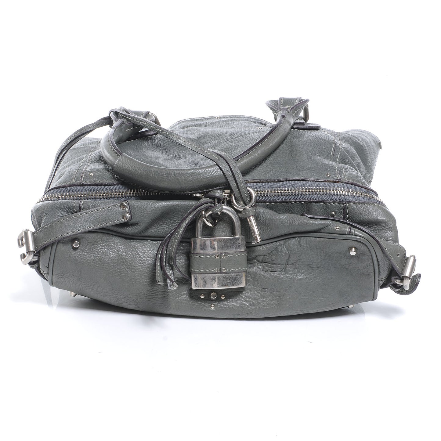 Leather Paddington Tote Gris Vert