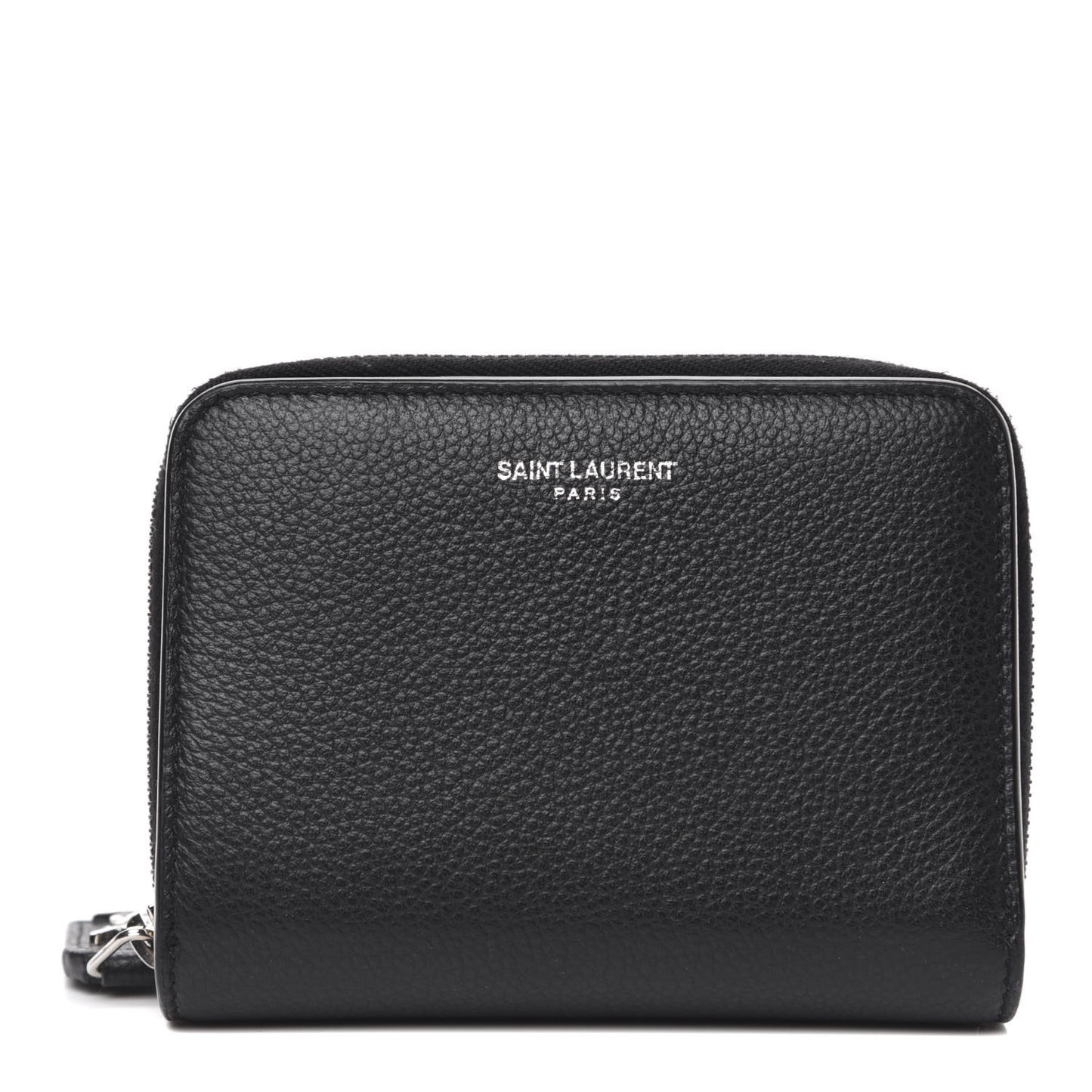 Grained Calfskin Rive Gauche Compact Zip Around Wallet Black