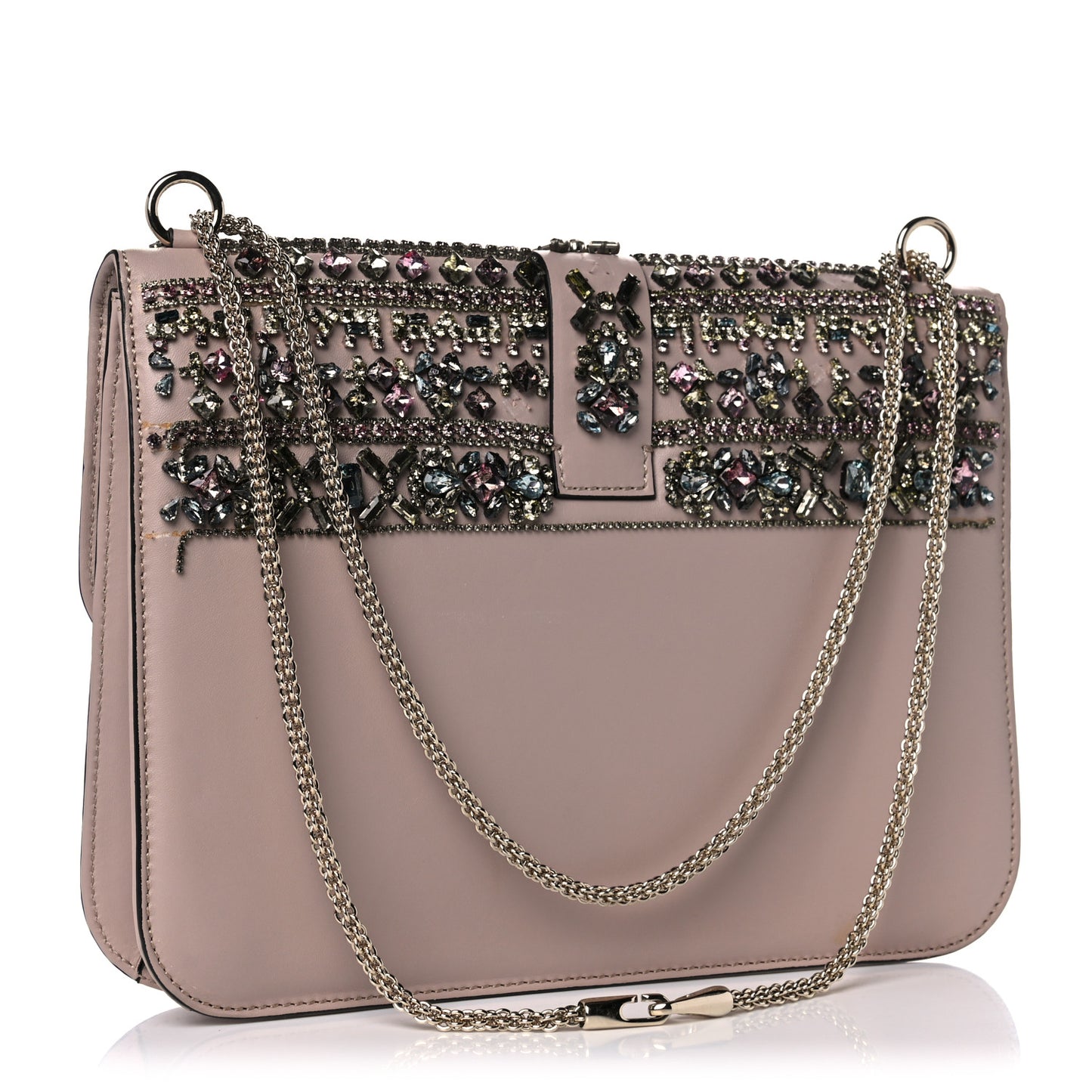 Vitello Crystal Embellished Medium Glam Lock Rockstud Flap Poudre