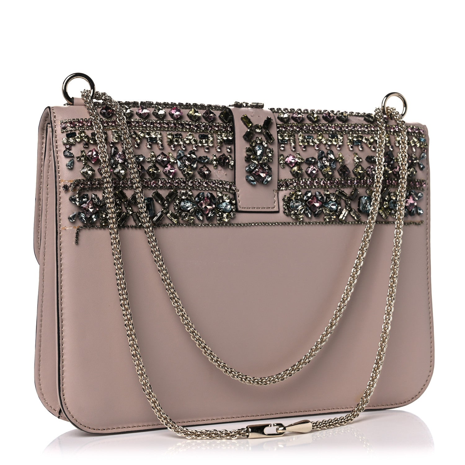Valentino Garavani Vitello Crystal Embellished Medium Glam Lock Rockstud Flap Poudre 2 of 28