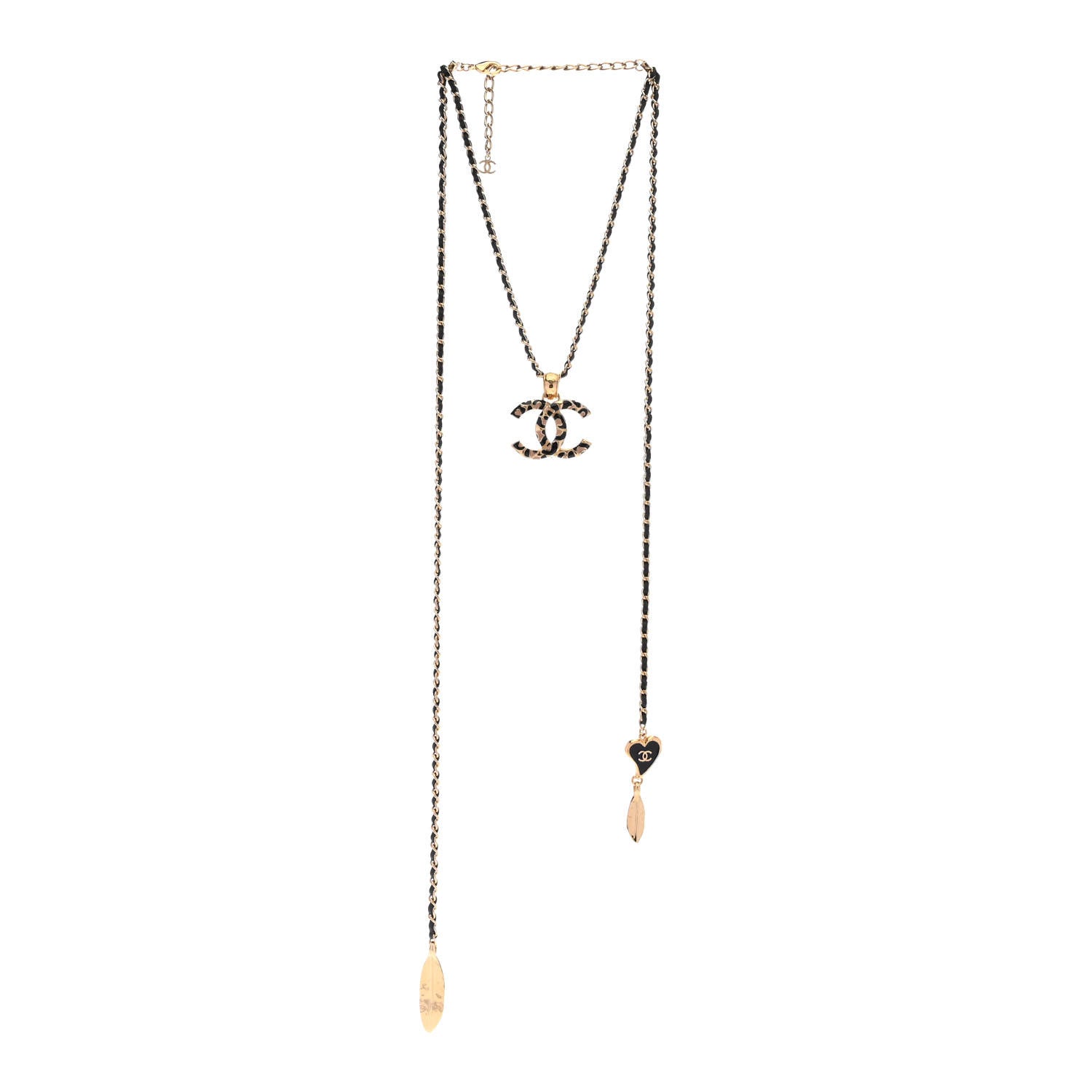 Chanel Metal Calfskin Leopard Print CC Pendant Necklace Gold Black Beige 3 of 7
