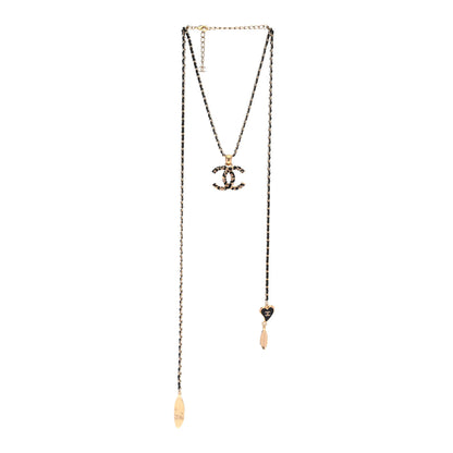 Chanel Metal Calfskin Leopard Print CC Pendant Necklace Gold Black Beige 3 of 7