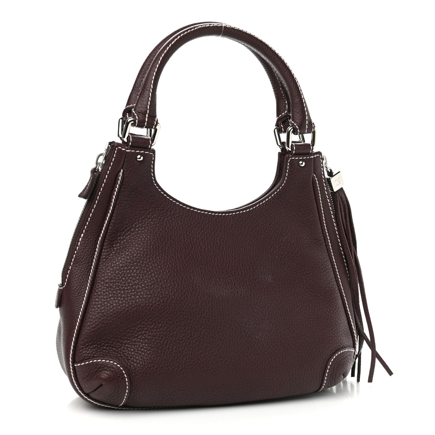 Grained Calfskin Tassel Hobo Dark Bordeaux