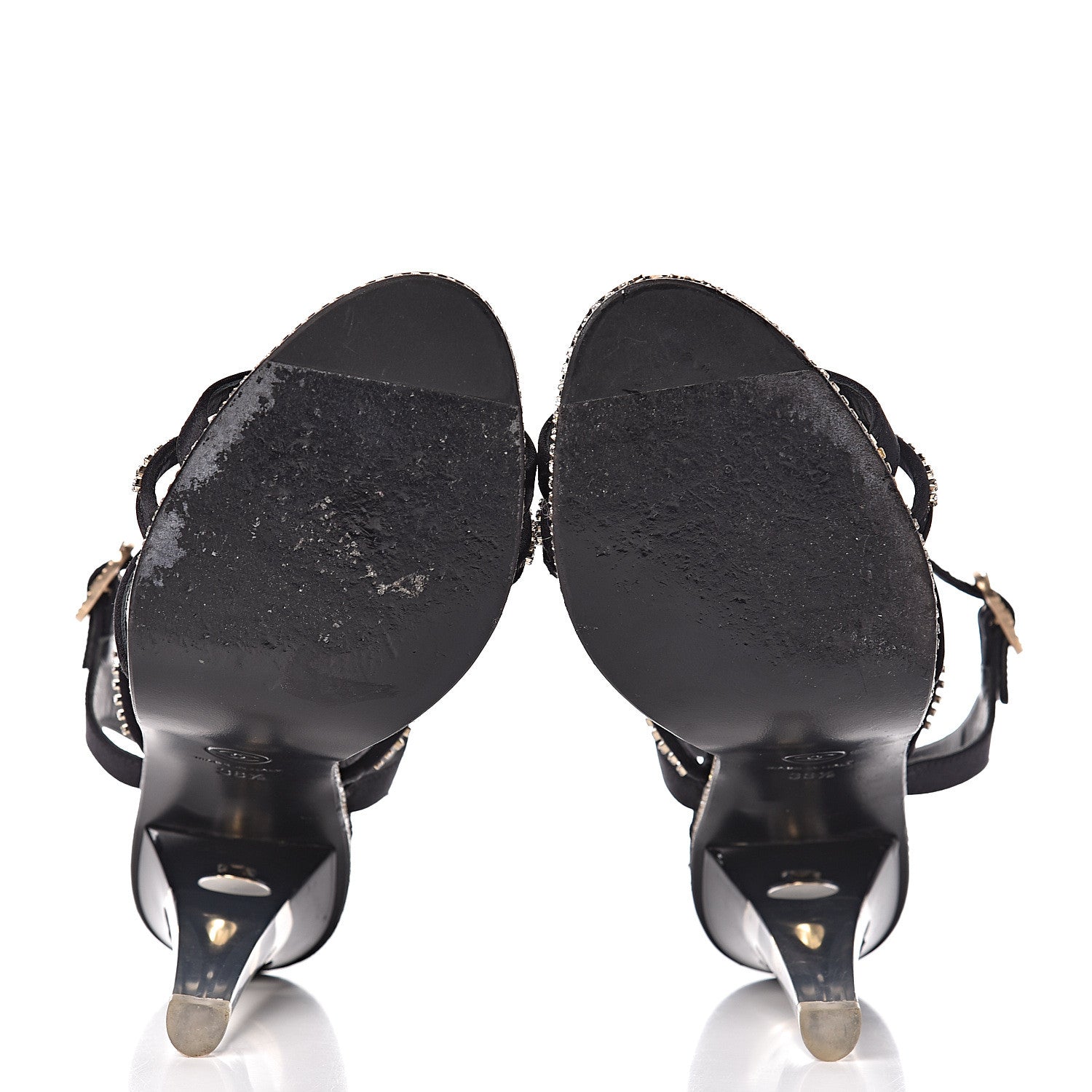 Chanel Satin Crystal CC Sandals 38.5 Black 5 of 12