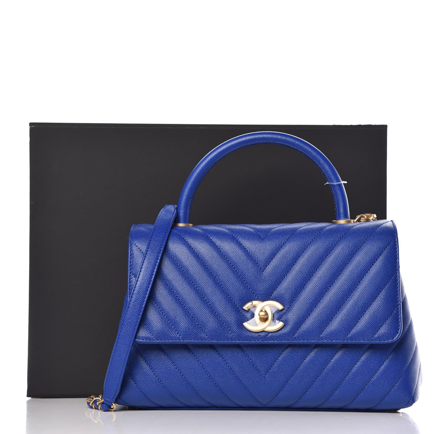Chanel Caviar Chevron Quilted Small Coco Handle Flap Blue 10 of 11