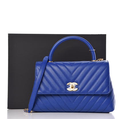 Chanel Caviar Chevron Quilted Small Coco Handle Flap Blue 10 of 11