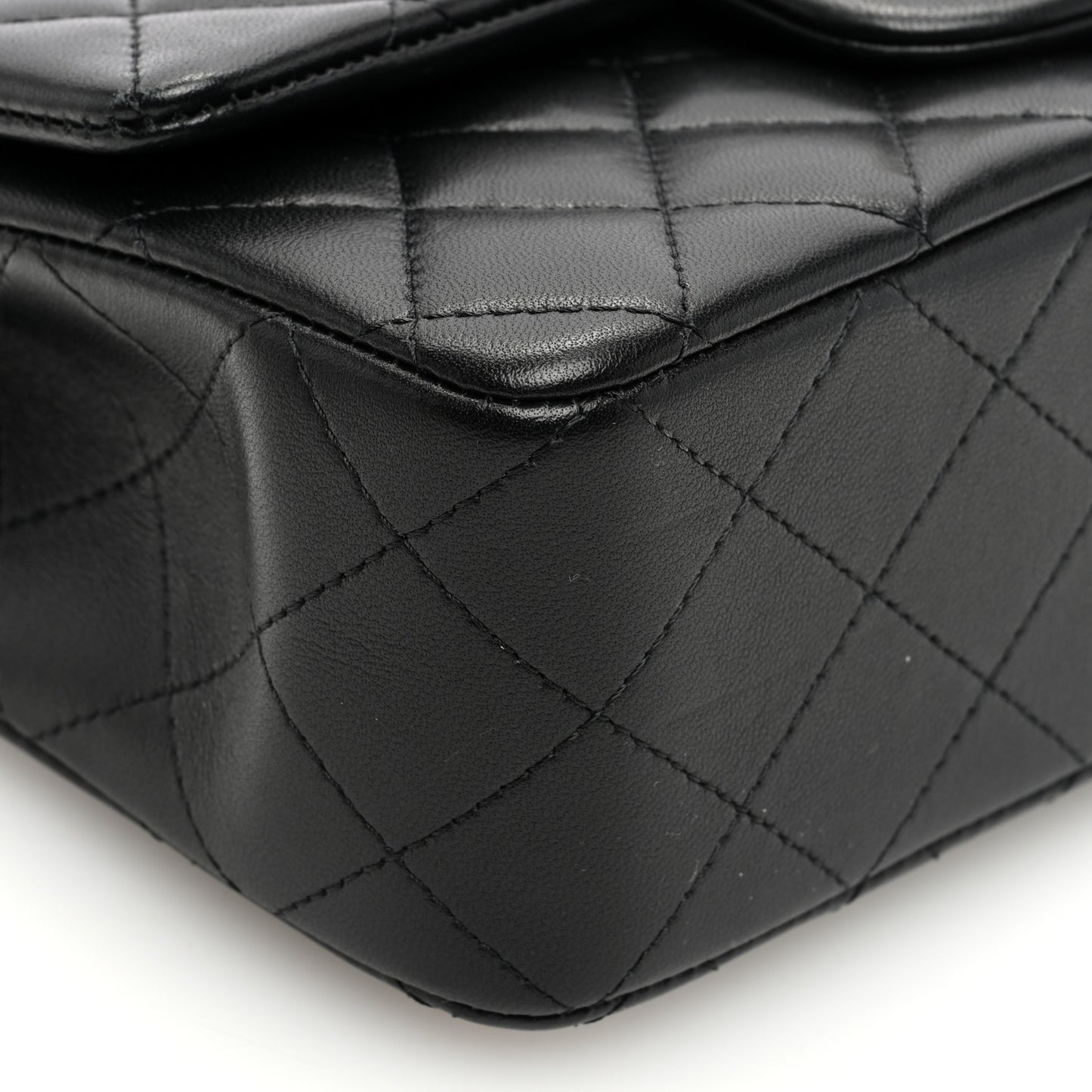 Lambskin Quilted Mini Top Handle Rectangular Flap Black