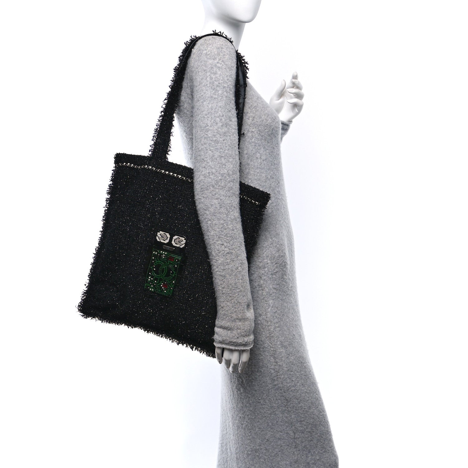 Chanel Tweed Resin Strass Large Robot Shopping Bag Black 2 of 10