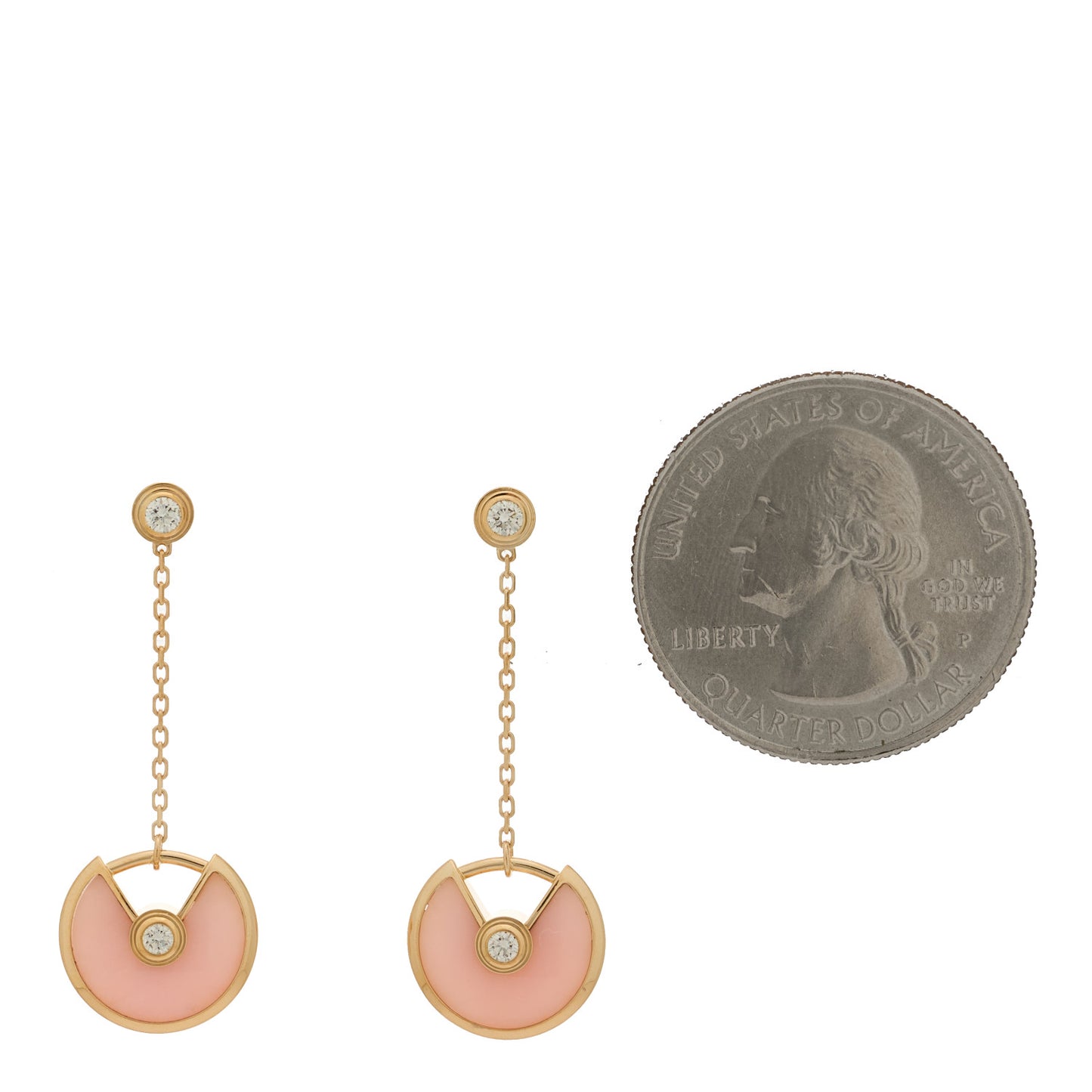 18K Pink Gold Diamond Pink Opal Amulette de Cartier Drop Earrings