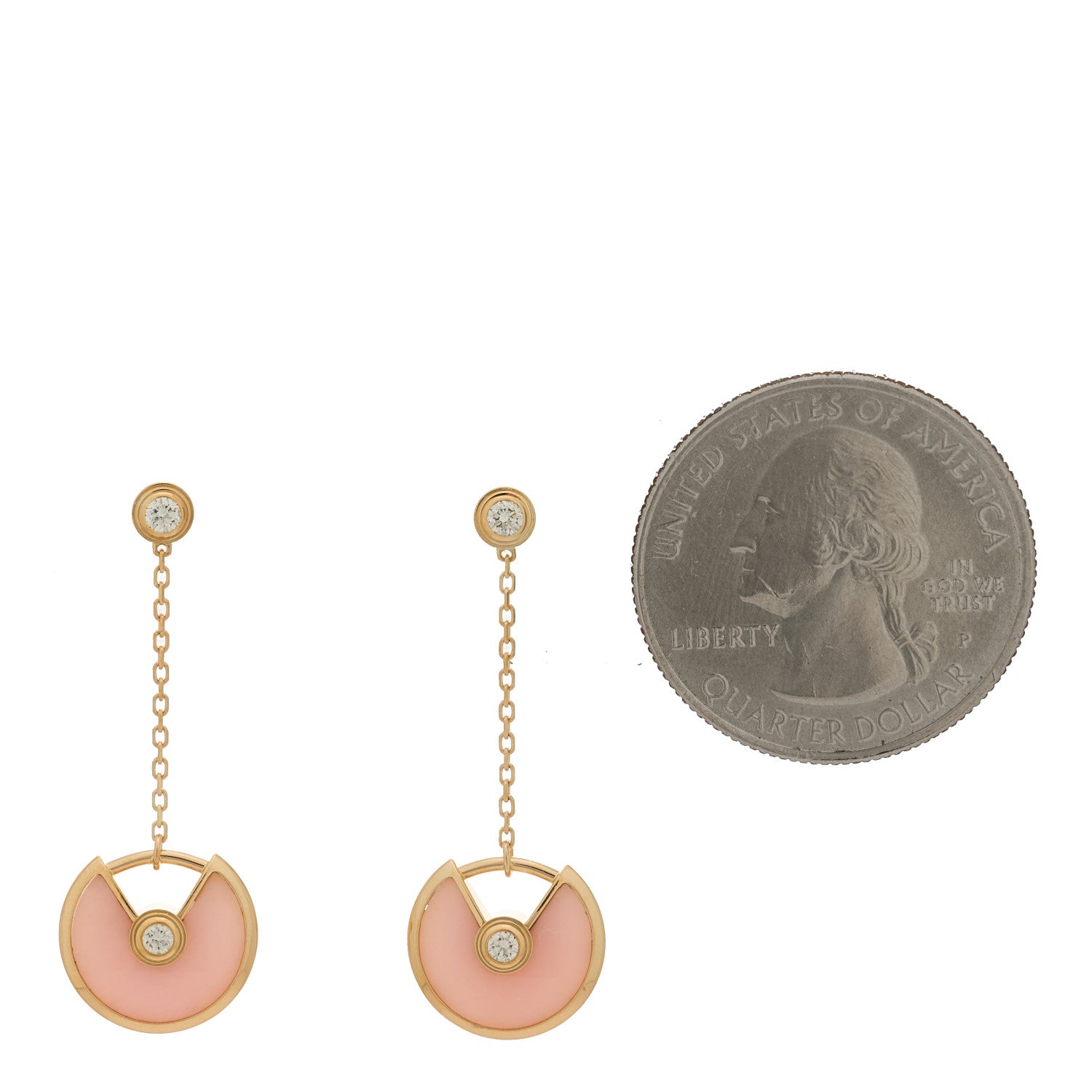 Cartier 18K Pink Gold Diamond Pink Opal Amulette de Cartier Drop Earrings 2 of 4