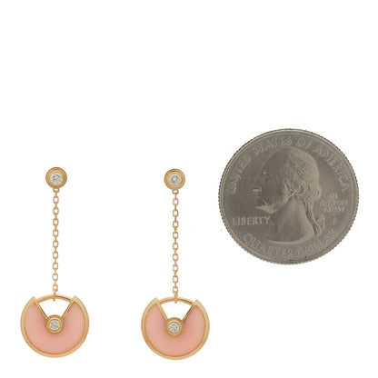 Cartier 18K Pink Gold Diamond Pink Opal Amulette de Cartier Drop Earrings 2 of 4