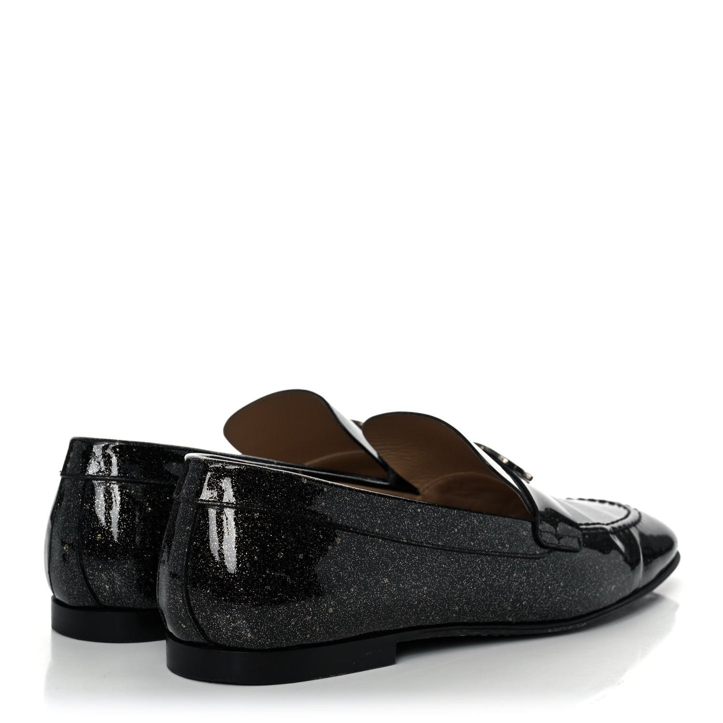 Patent Crackled Calfskin CC Mocassin Loafers 38 Black