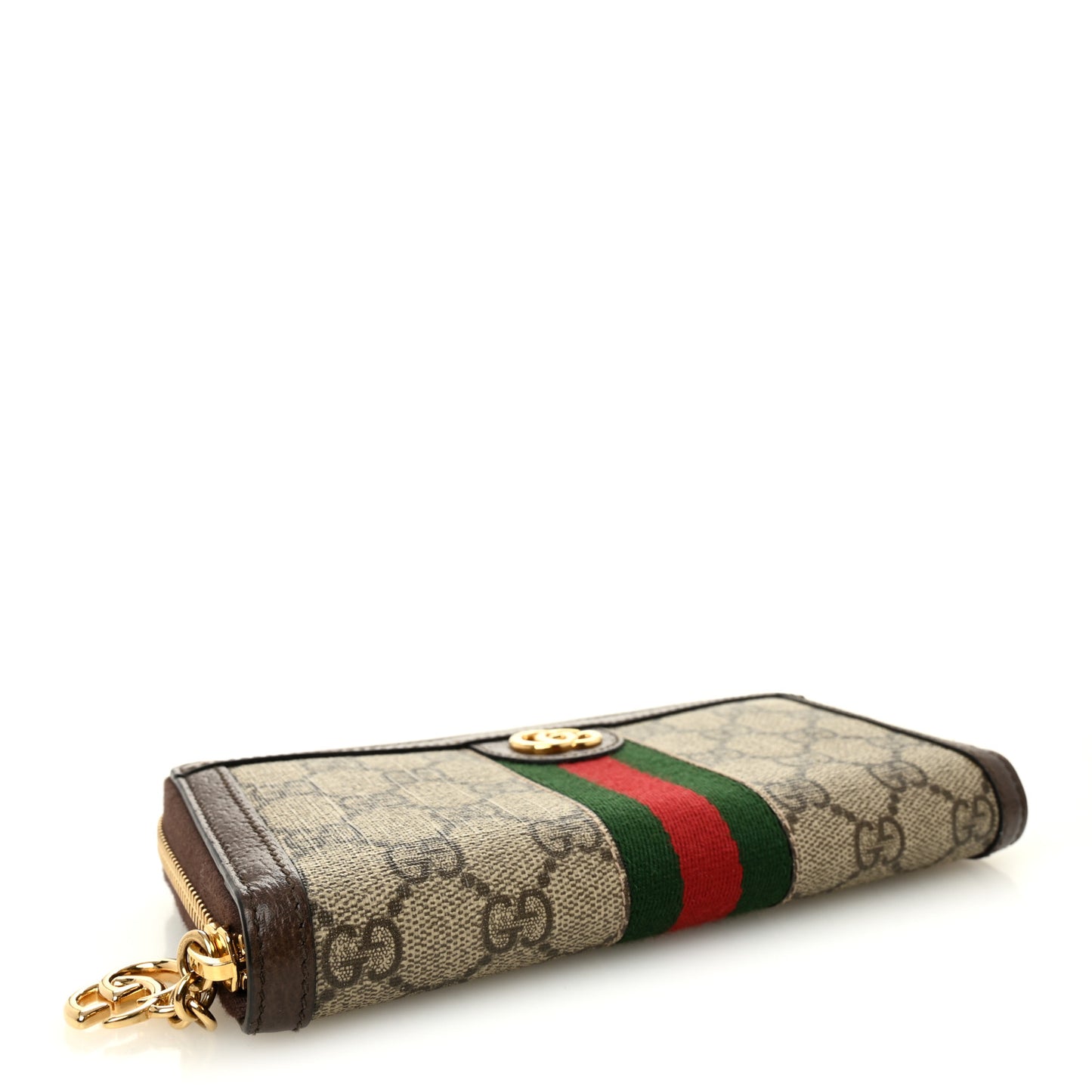 GG Supreme Monogram Web Ophidia Zip Around Wallet Brown