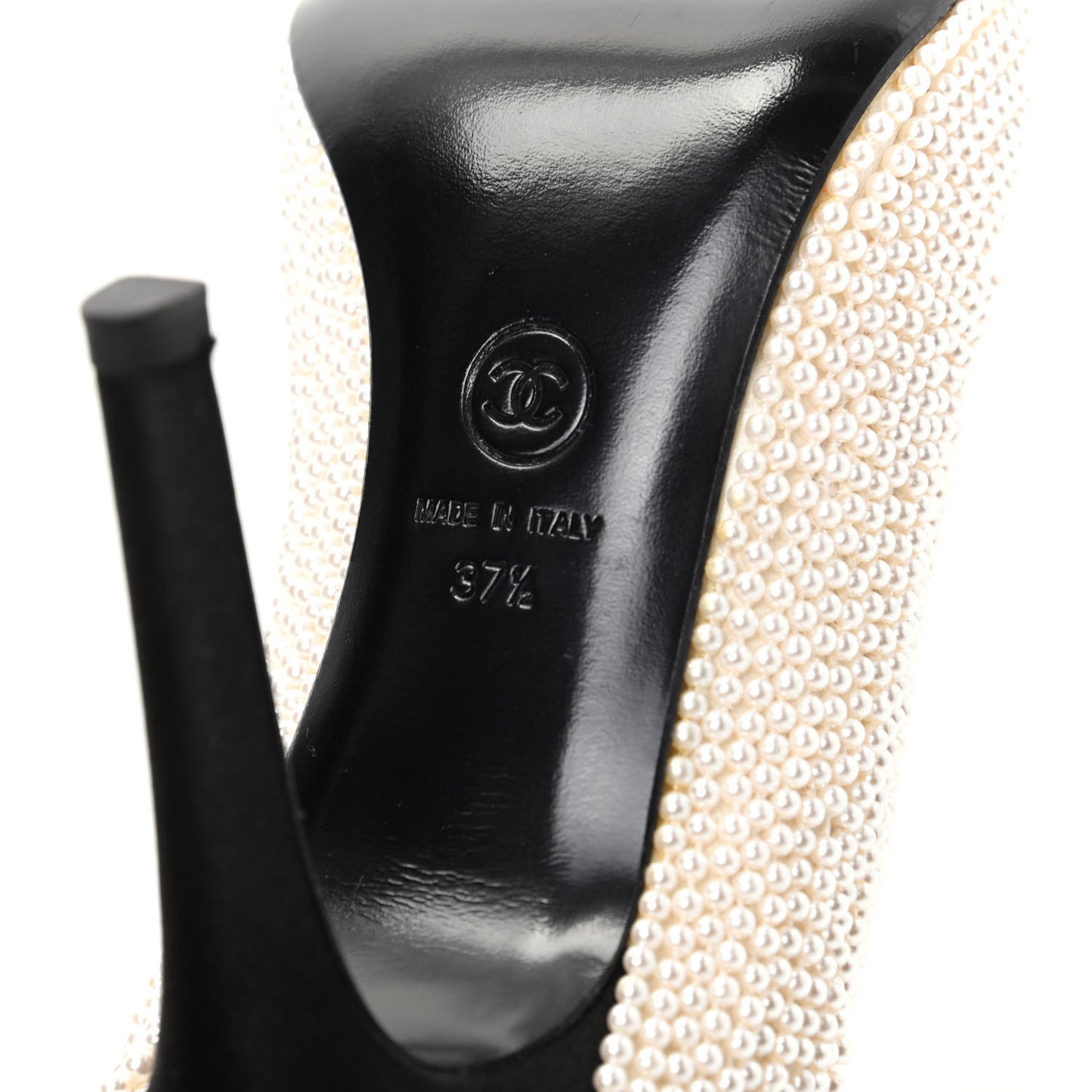 Pearl Sequins Cap Toe Pumps 37.5 Beige Black