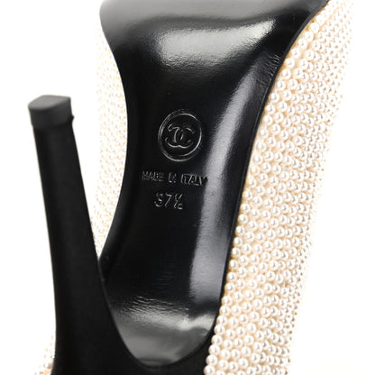 Chanel Pearl Sequins Cap Toe Pumps 37.5 Beige Black 9 of 11