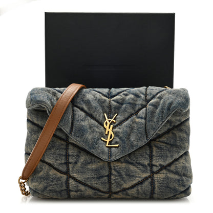Saint Laurent Denim Quilted Toy Loulou Puffer Monogram Chain Satchel Blue Cinnamon 10 of 10
