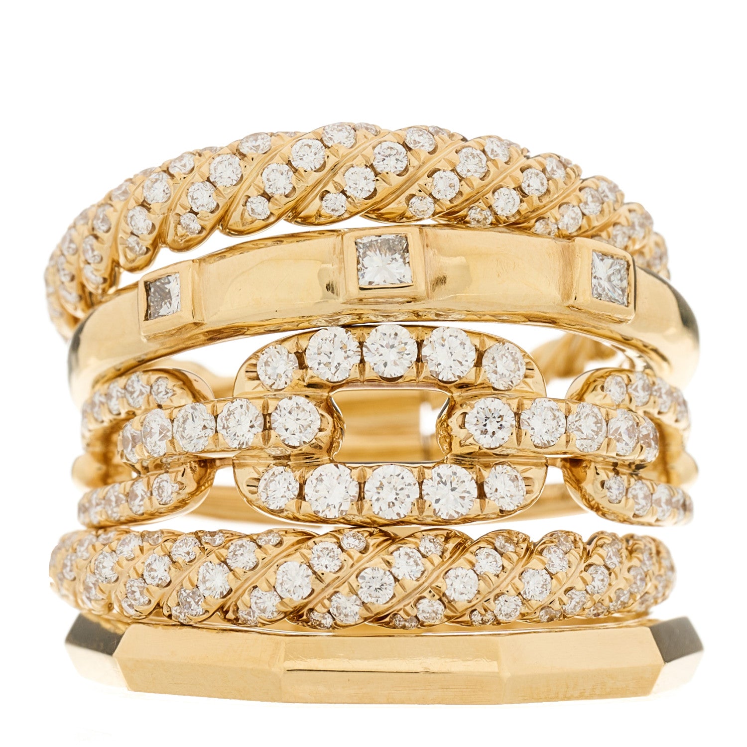 David Yurman 18K Yellow Gold Diamond 21mm Stax Five-Row Ring 52 6 1 of 6