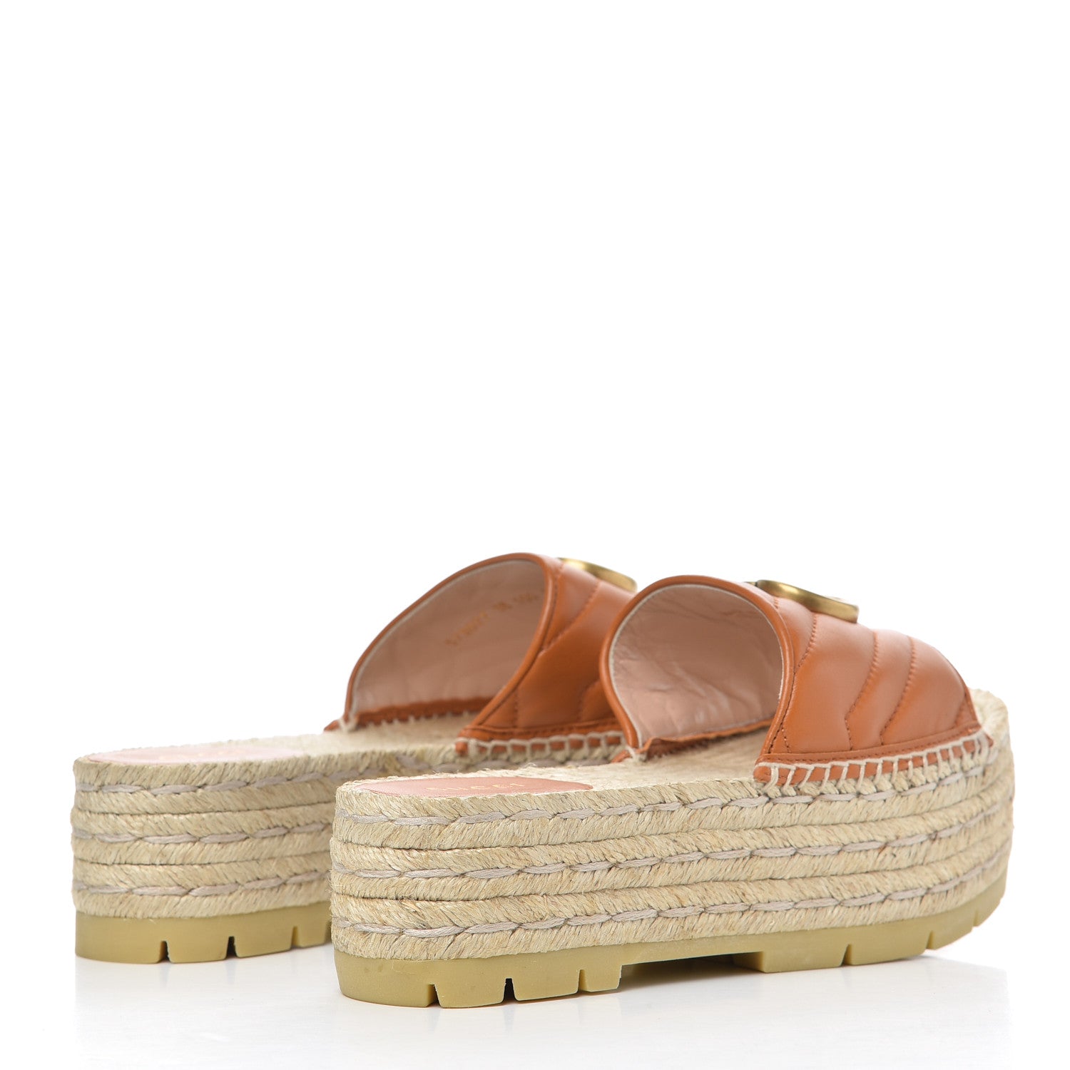 Gucci Nappa Matelasse GG Marmont Platform Espadrille Slide Sandals 36 Cognac 4 of 13