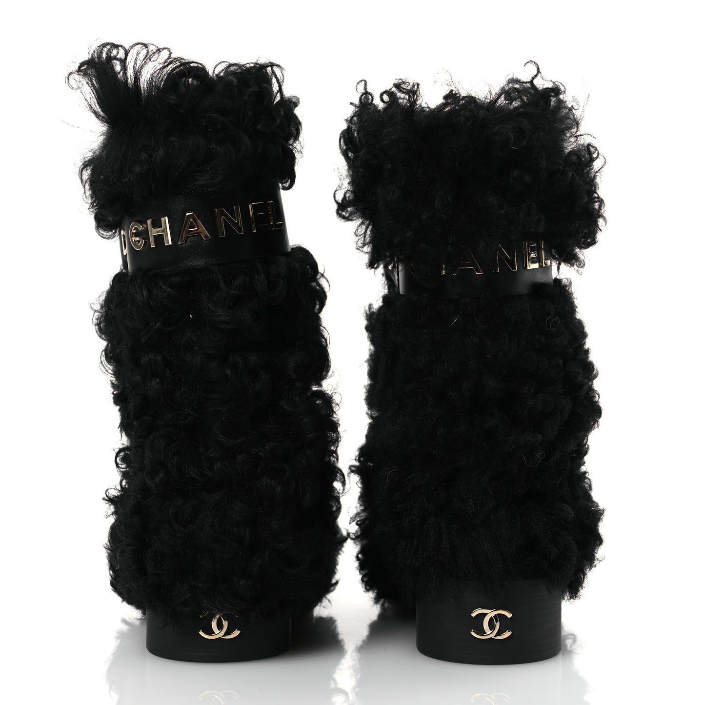 Shearling Sheepskin High Boots 38 Black