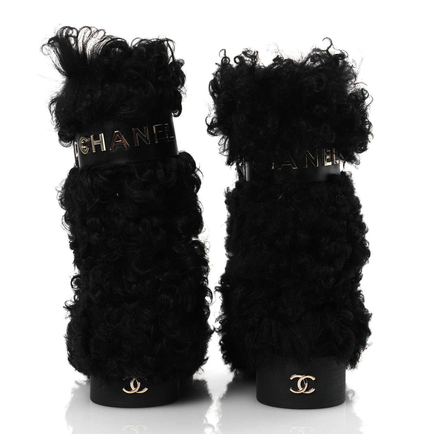 Chanel Shearling Sheepskin High Boots 38 Black 6 of 10