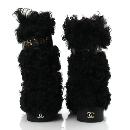 Chanel Shearling Sheepskin High Boots 38 Black 6 of 10