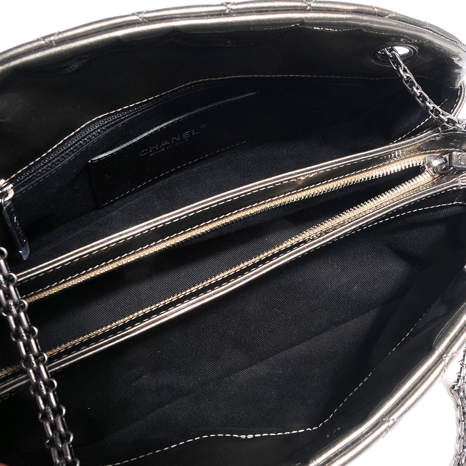 Chanel Metallic Patent Quilted Medium Just Mademoiselle Bowling Bag Gold Degrade 5 of 7