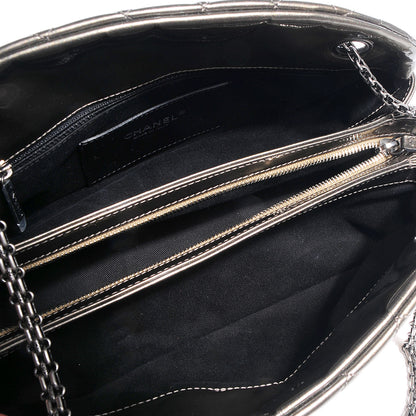 Chanel Metallic Patent Quilted Medium Just Mademoiselle Bowling Bag Gold Degrade 5 of 7