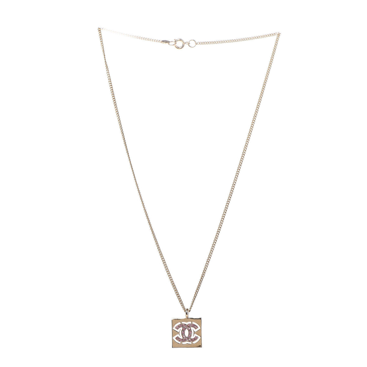 Chanel CC Square Pendant Necklace Pink Gold 3 of 5