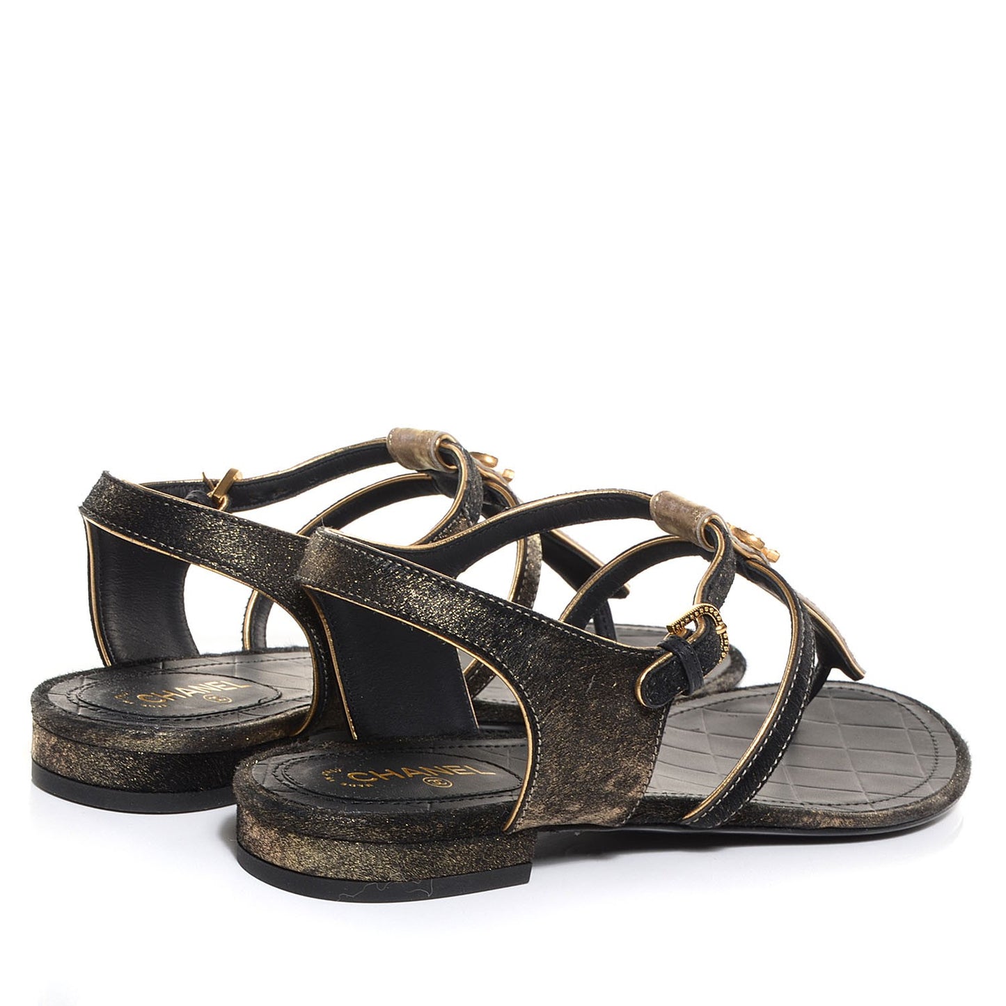 Calfskin Leopard Print Pony Hair CC Sandals Gold Black