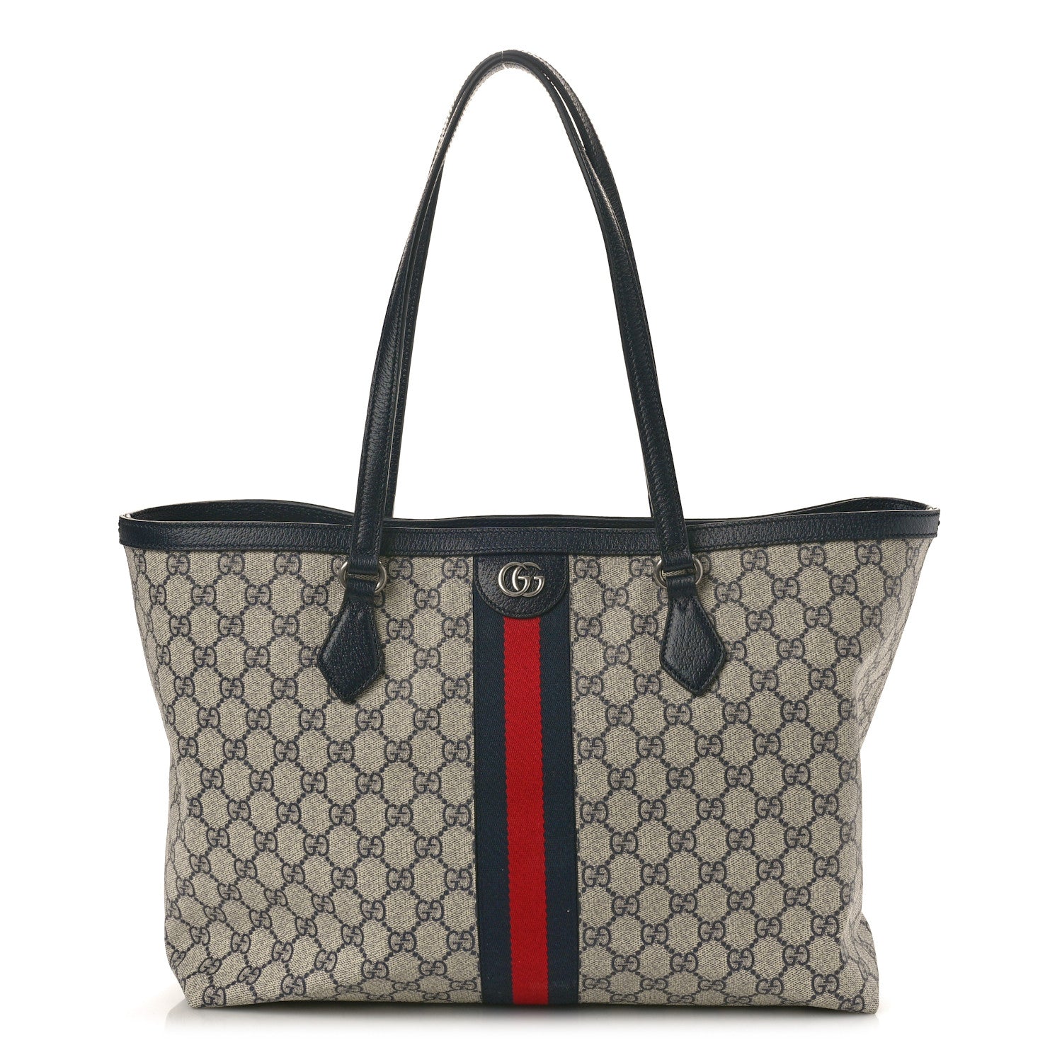 Gucci GG Supreme Monogram Textured Calfskin Web Medium Ophidia Shopping Tote Beige Blue 1 of 10