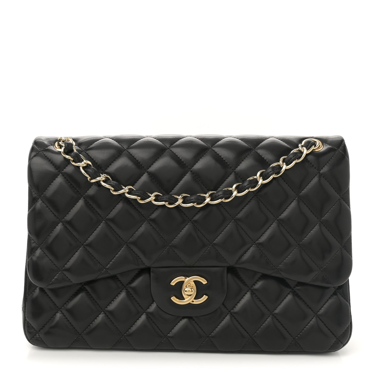 Lambskin Quilted Jumbo Double Flap Black