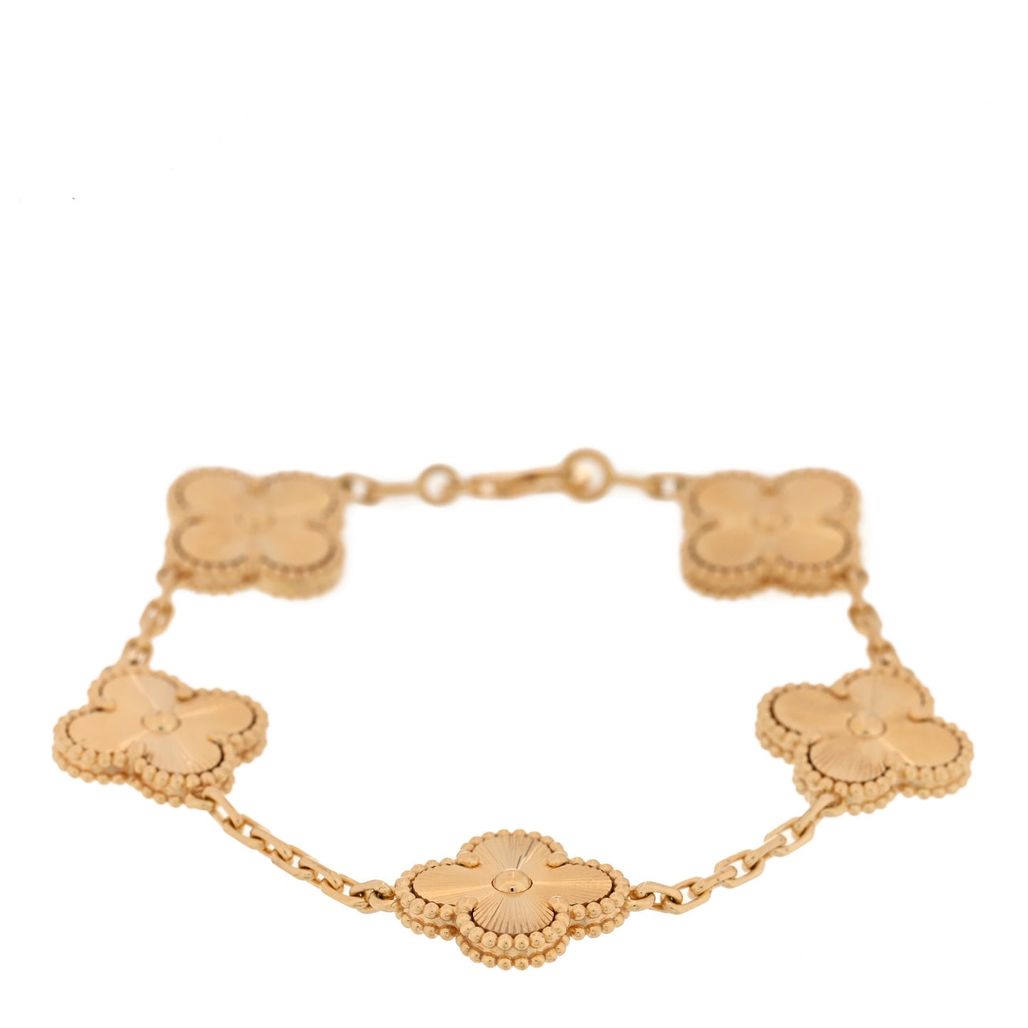 18K Yellow Gold 5 Motifs Guilloche Vintage Alhambra Bracelet