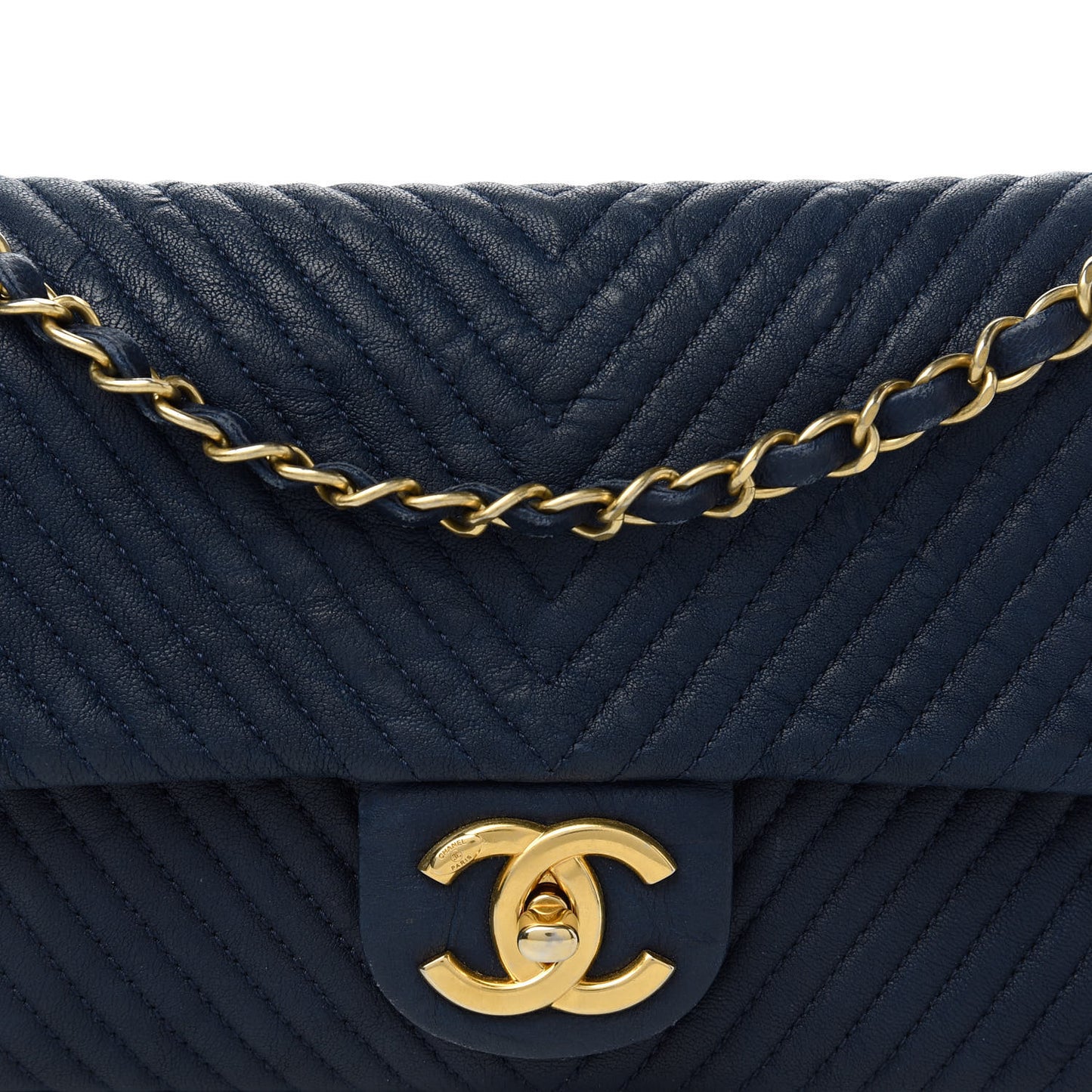 Calfskin Surpique Chevron Medium Flap Navy