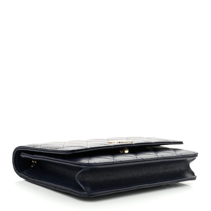 Chanel Caviar Quilted Hammered CC Wallet on Chain WOC Navy Blue 4 of 12