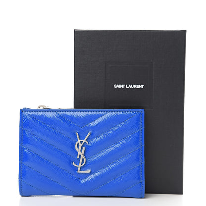 Saint Laurent Patent Grain De Poudre Matelasse Chevron Monogram Zipped Two-Part Wallet Royal Blue 6 of 6