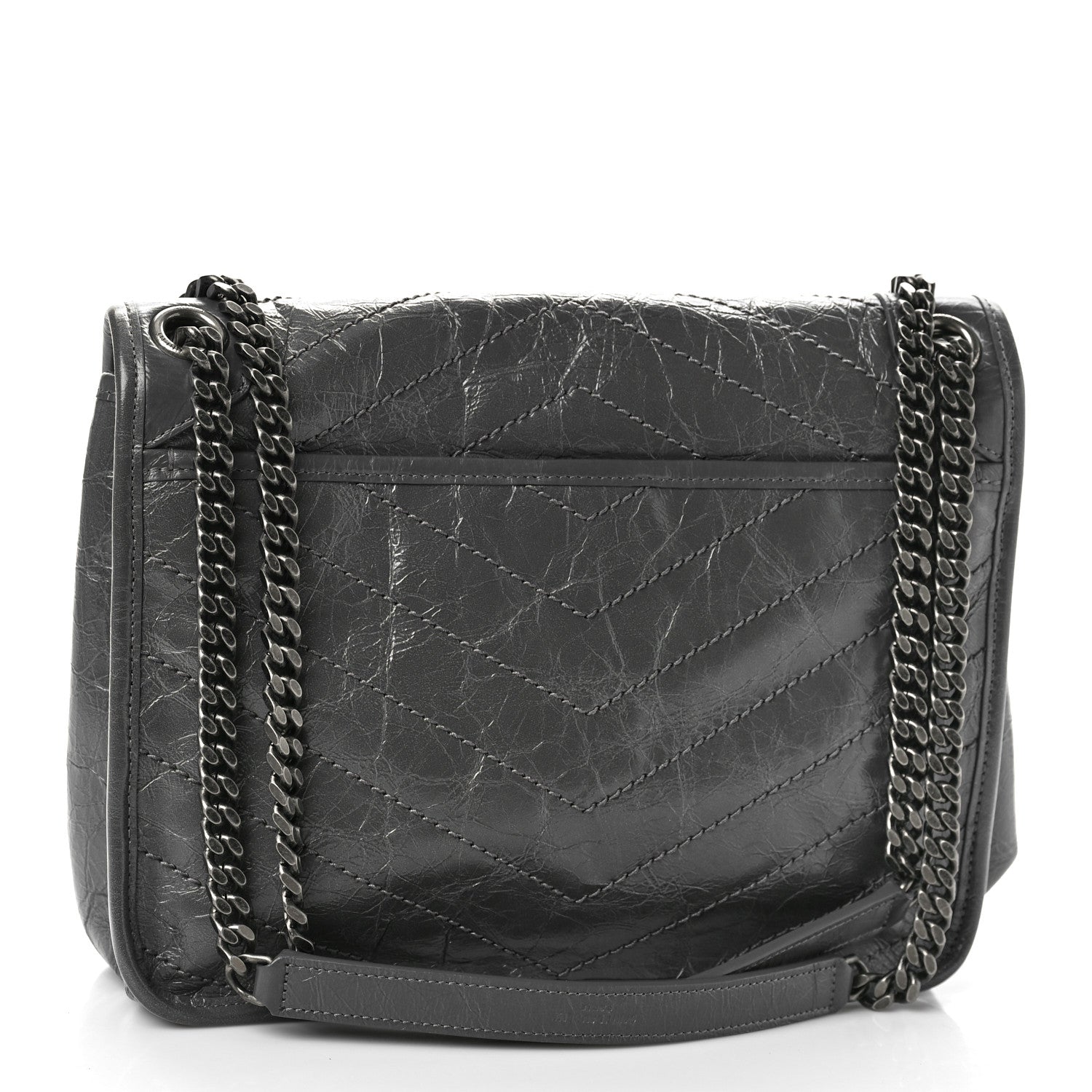 Saint Laurent Crinkled Calfskin Matelasse Monogram Medium Niki Chain Satchel Storm 3 of 8