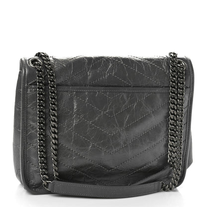 Saint Laurent Crinkled Calfskin Matelasse Monogram Medium Niki Chain Satchel Storm 3 of 8