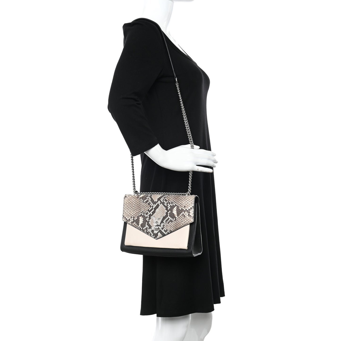 Soft Calfskin Snakeskin My Lockme Chain Bag BB Black White Beige