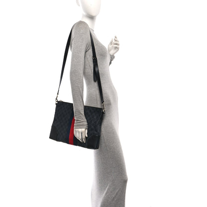 Gucci Soft GG Supreme Monogram Appia Calfskin Web East West Messenger Bag Black Grey 2 of 10