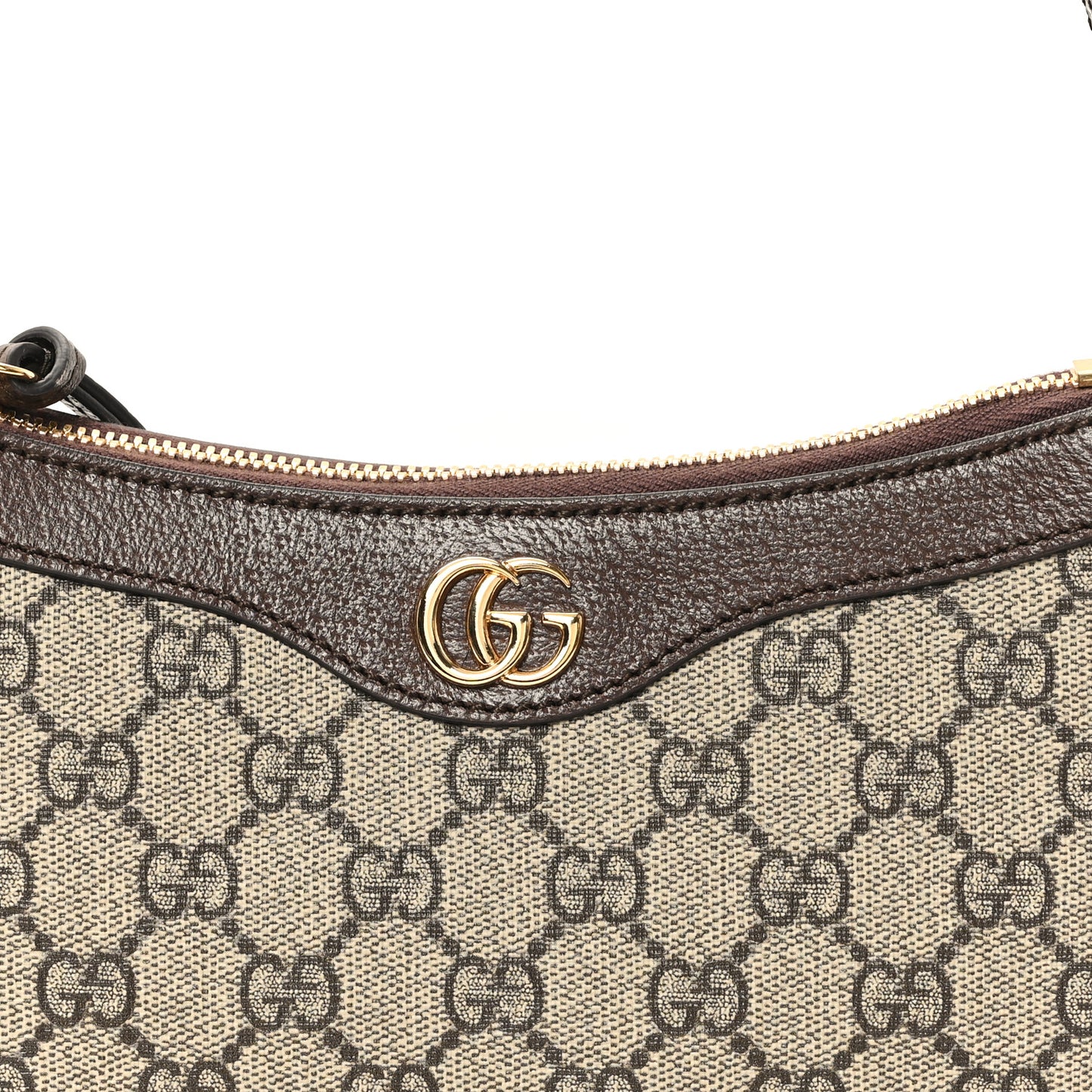 GG Supreme Monogram Textured Dollar Calfskin Small Ophidia Hobo Beige Ebony New Acero