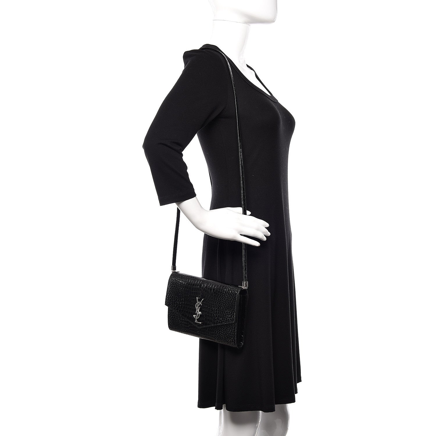 Saint Laurent Calfskin Crocodile Embossed Monogram Uptown Crossbody Black 2 of 11