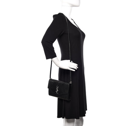 Saint Laurent Calfskin Crocodile Embossed Monogram Uptown Crossbody Black 2 of 11
