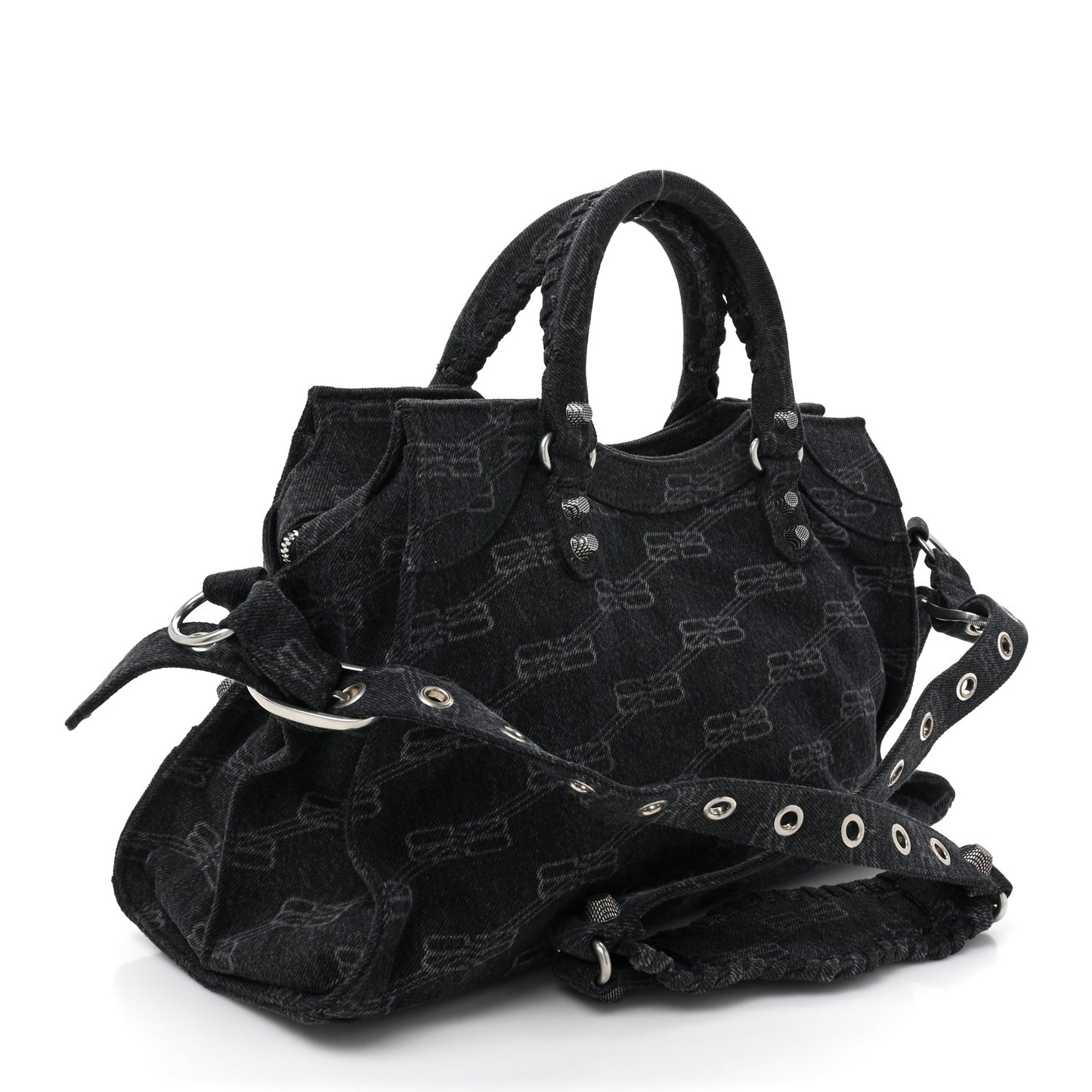 Washed Denim BB Monogram Neo Cagole City Handbag Black